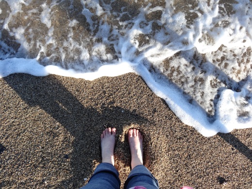 Bare feet on the beach.  In February.