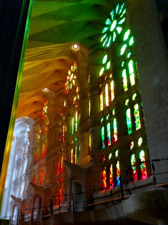 Inside La Sagrada Familia.  So colorful!